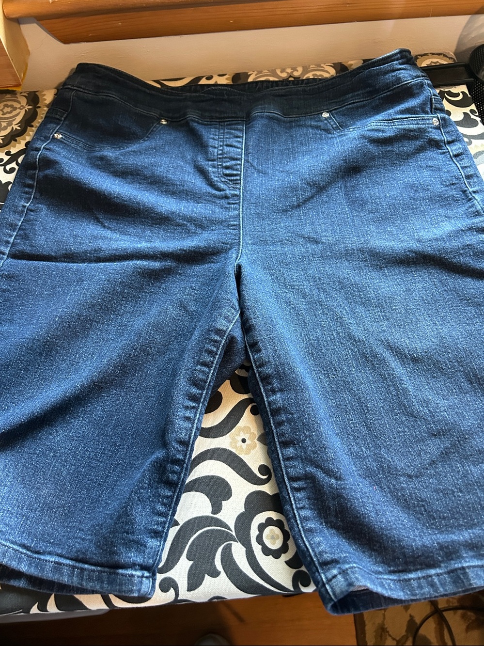 Allison Daley Medium Blue Denim-Look Bermuda shorts